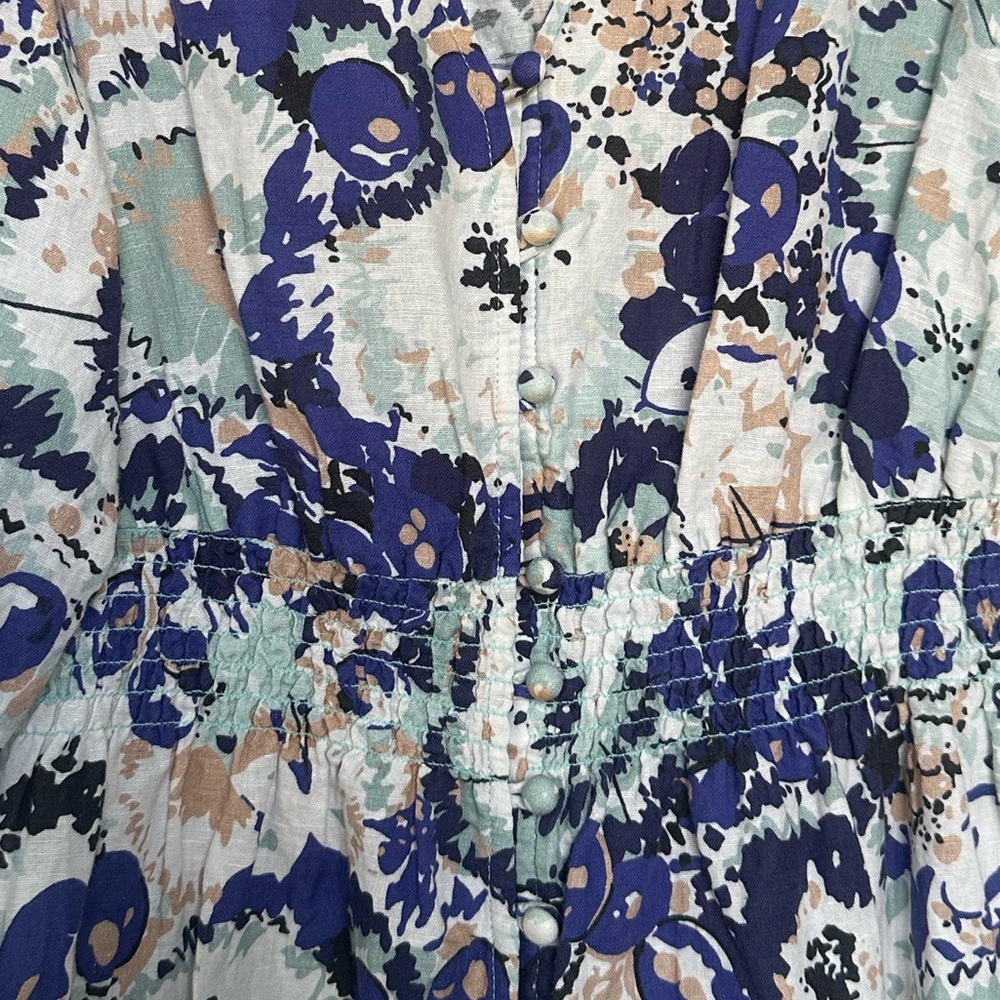 Tuckernuck Puff Sleeve Naomi Midi Dress Blue White Tan Size Small - Picture 6 of 13